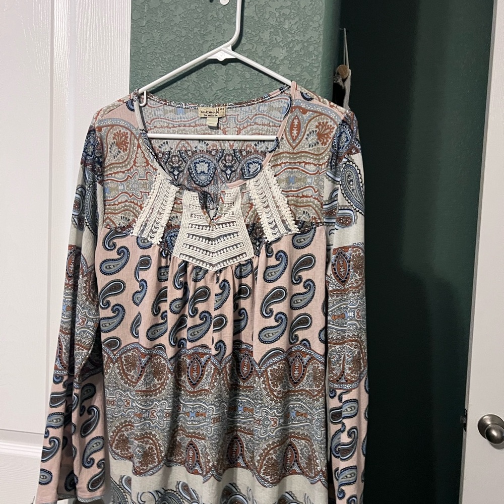 ONE WORLD Multicolor Paisley Blouse with Lace Detail